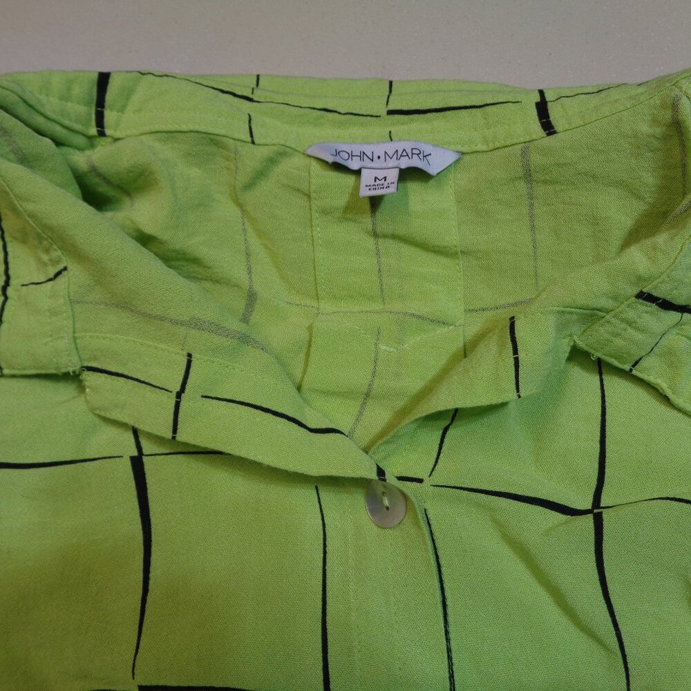 John Mark Light Green Patterned Blouse, Size Medi… - image 6